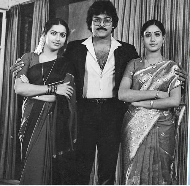 A rare picture of Chiranjeevi with Suhasini and Vijay Shanthi.