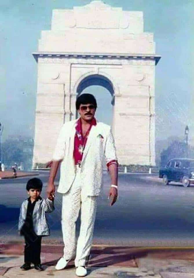 Chiranjeevi with his son Ram Charan at the famous India Gate.