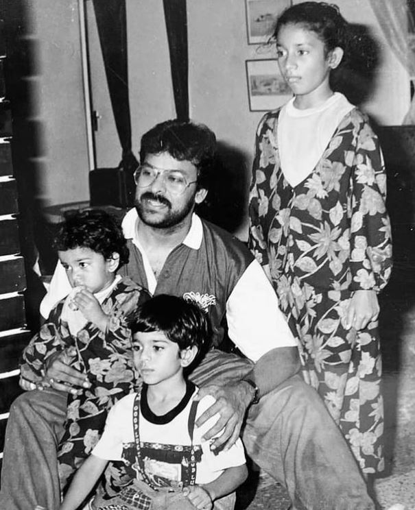 Chiranjeevi with his two daughters Suhmitha and Sreeja and son Ram Charan.