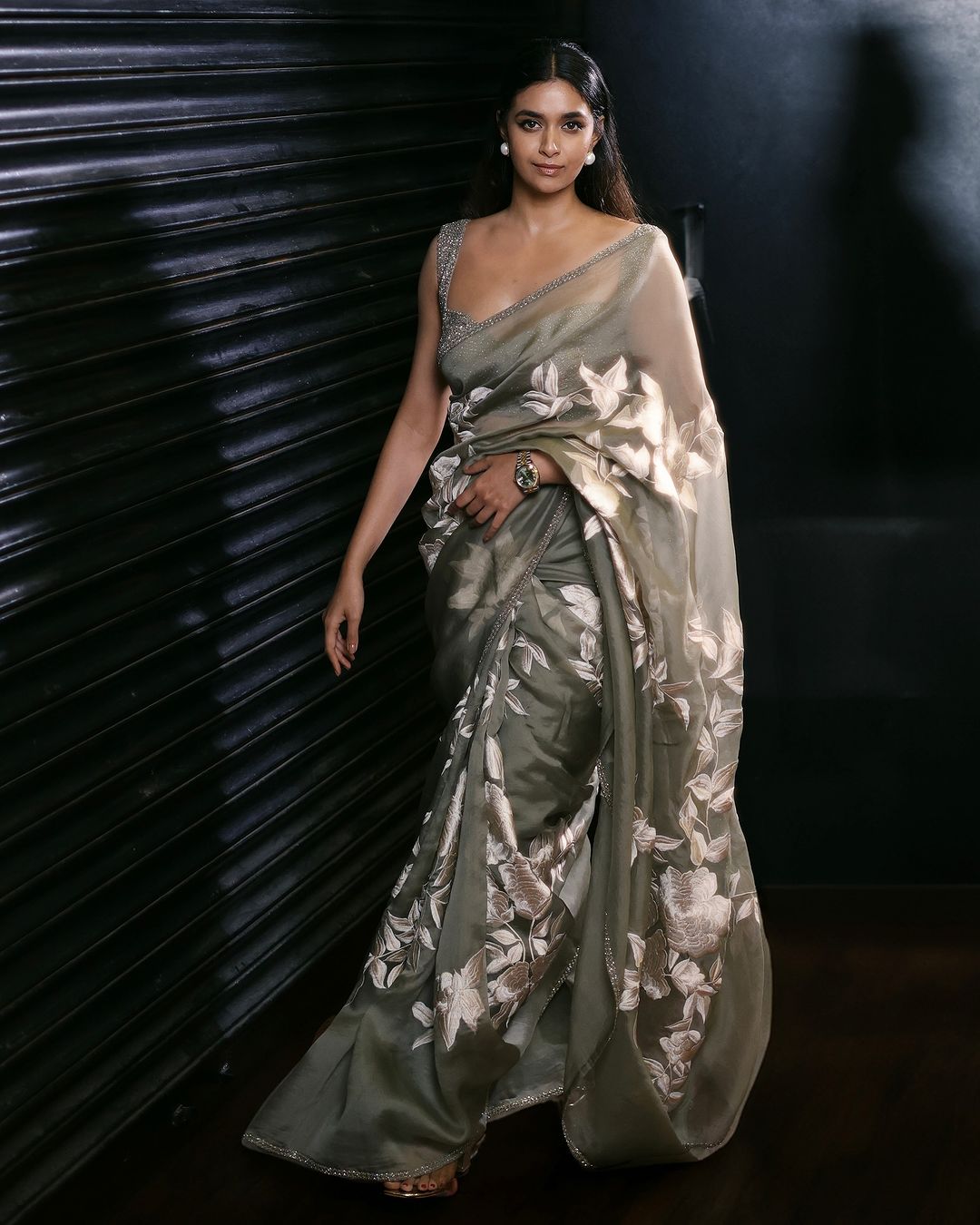 Keerthy Suresh Stuns In A grey saree and captioned as 