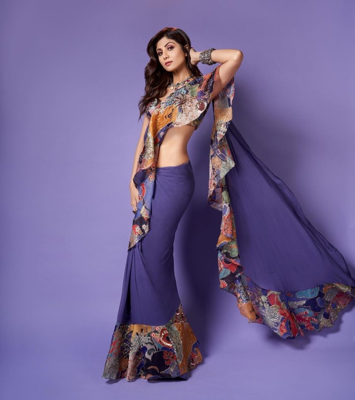 The Playful Ruffle: Modern Purple Saree