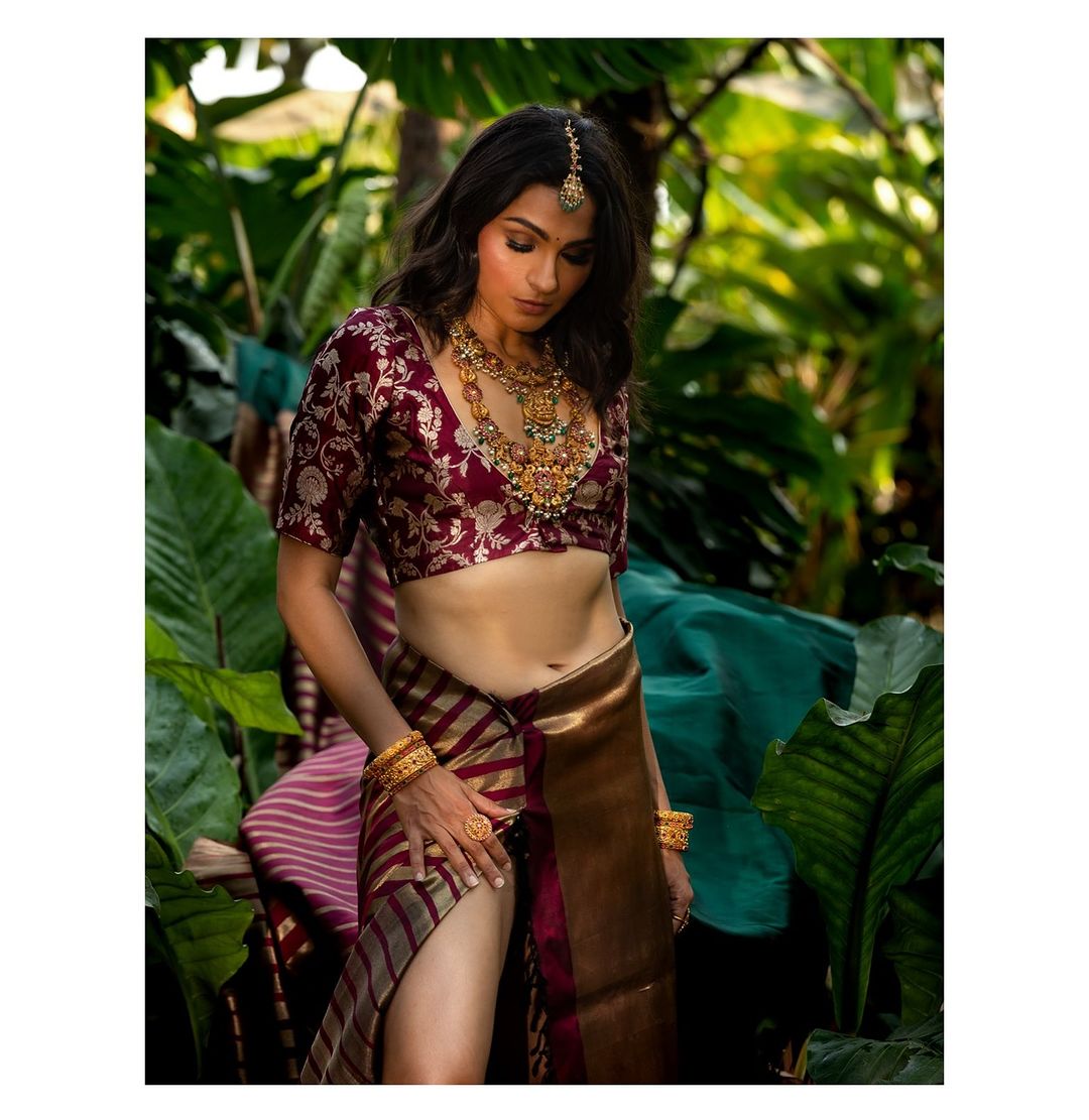 Andrea Jeremiah’s decision to go blouseless in a traditional saree.