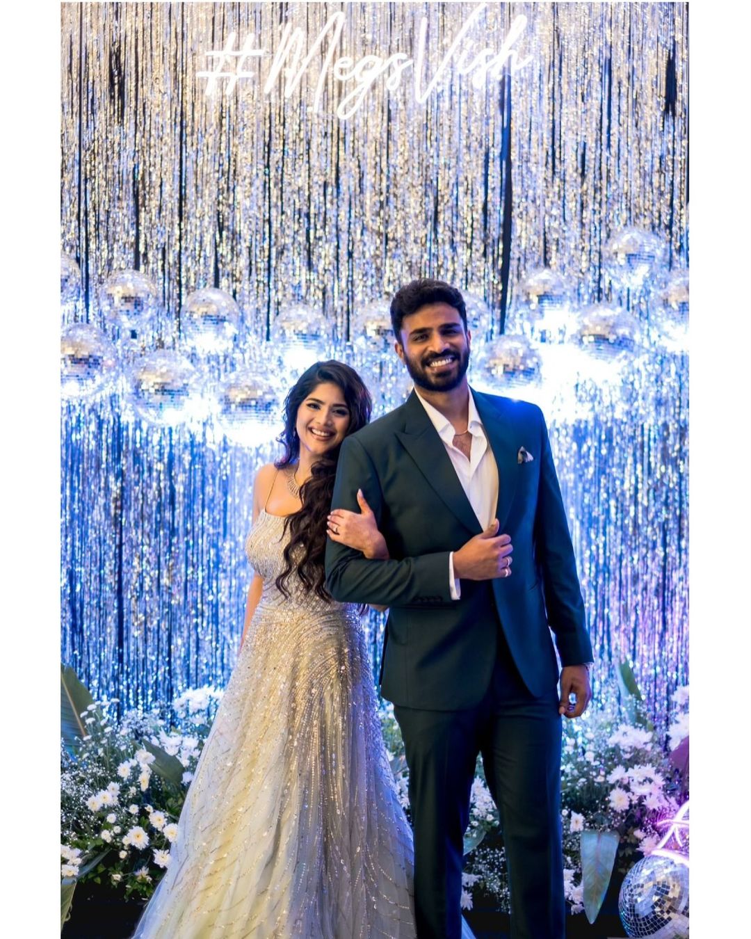 Megha Akash married her long-time boyfriend, Saai Vishnu, in a traditional South Indian ceremony