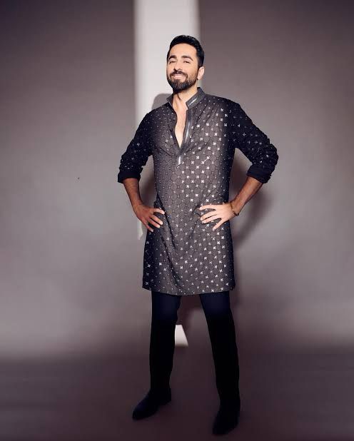 Ayushmann went all out in a bold black and golden kurta that was pure royalty.