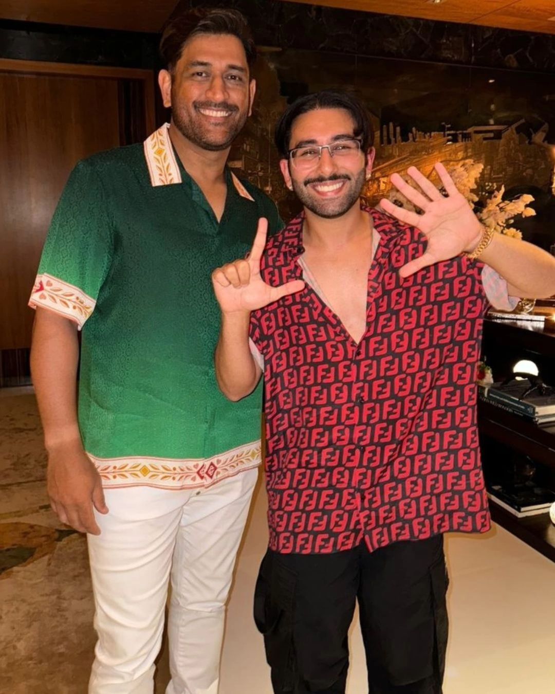 Orry with MS Dhoni at Radhika Merchant's Birthday Bash.