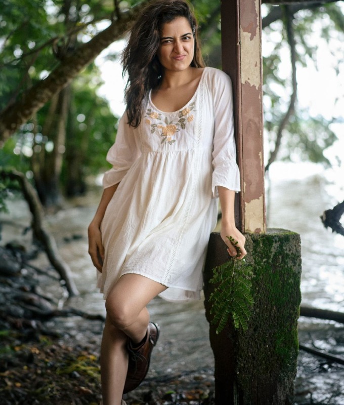 Kannada actress Ashika Ranganath is enjoying the rainy weather
