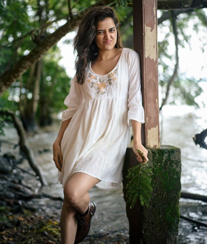 Kannada actress Ashika Ranganath is enjoying the rainy weather