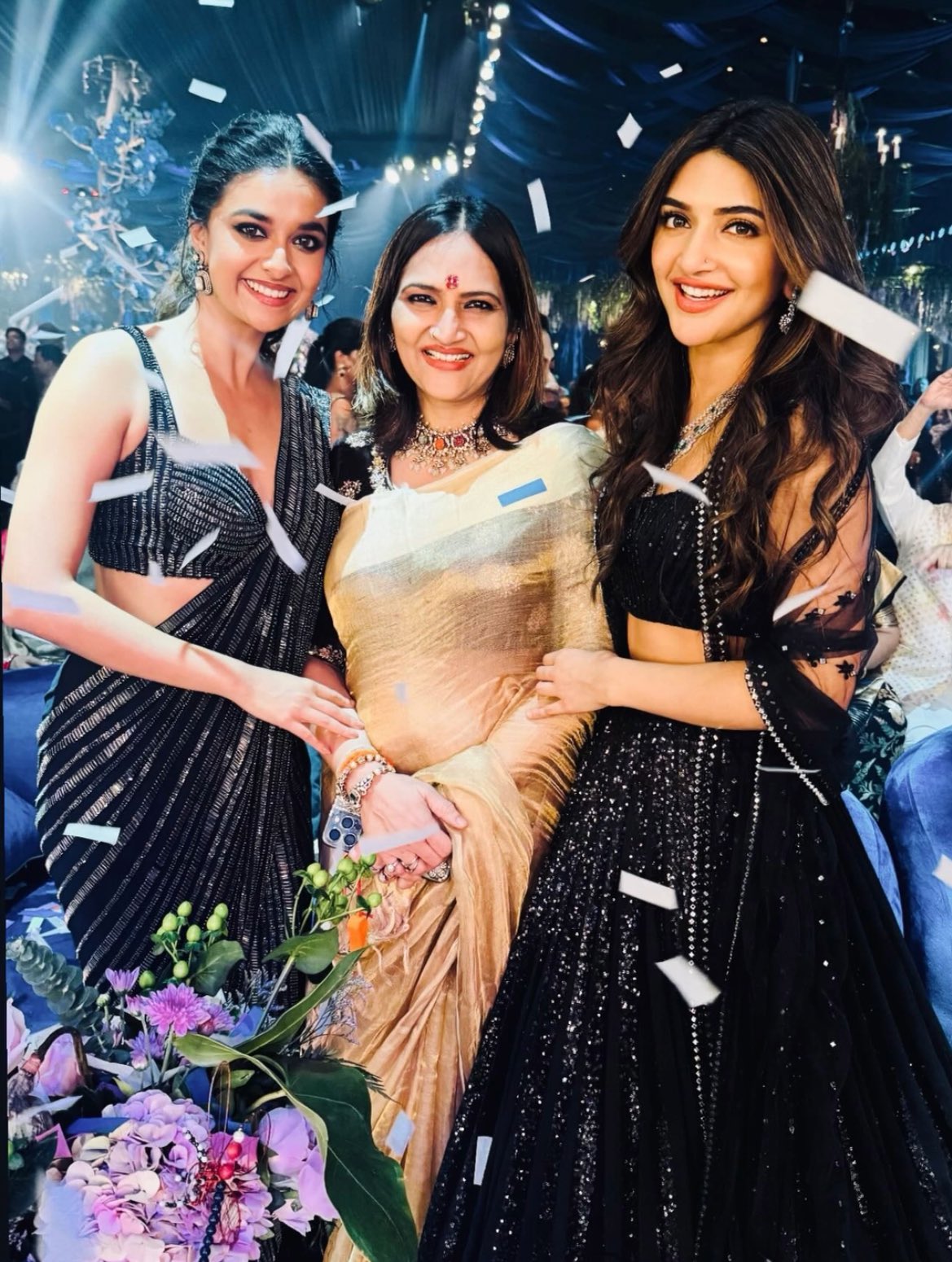 Keerthy Suresh Stuns in a Black Sequined Saree, Glamorous Red Carpet Look