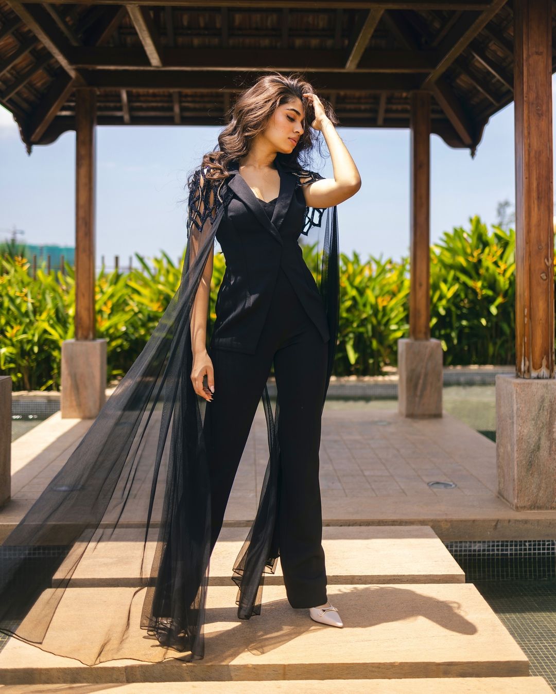 Krithi Shetty in all-black jumpsuit with cape sleeves makes a bold fashion statement