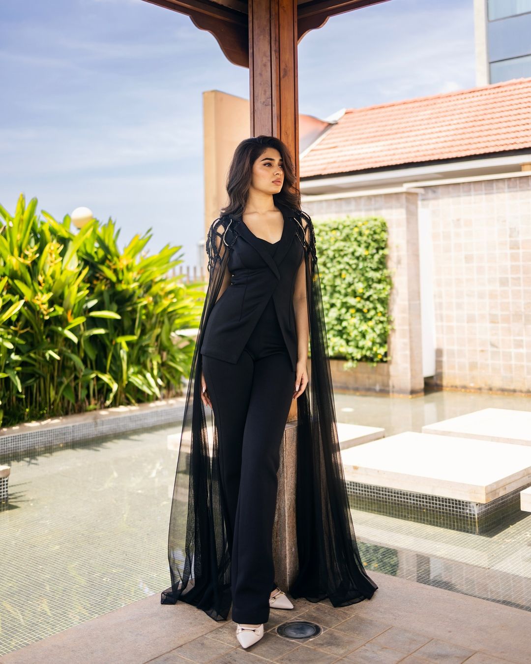 Krithi Shetty in all-black jumpsuit with cape sleeves makes a bold fashion statement