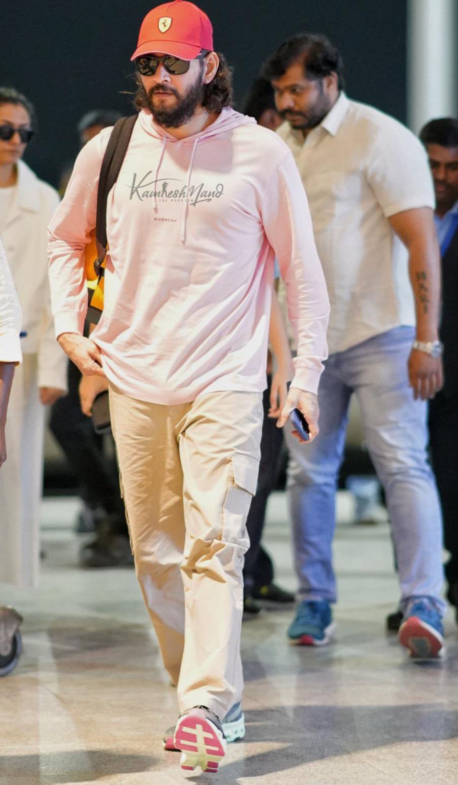 Mahesh Babu's Airport Viral Look for SSMB29 in long hair and beard.