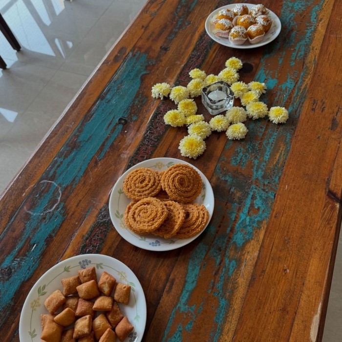 The occasion featured an array of special Diwali delicacies, including sweets like ladoos and barfis, savory treats, and traditional dishes, delighting everyone present and making the festival even more special.