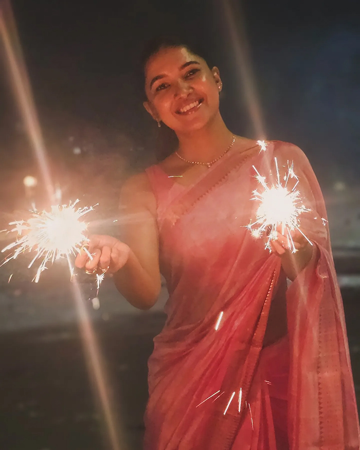 Vani Bhojan Celebrated Diwali with a wire mathap in hand.