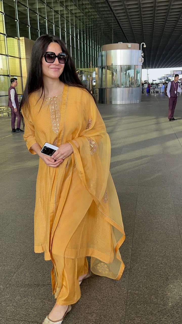 Katrina Kaif Stuns In A Yellow Punjabi Suit As She Rushes To Catch A Flight At Mumbai Airport