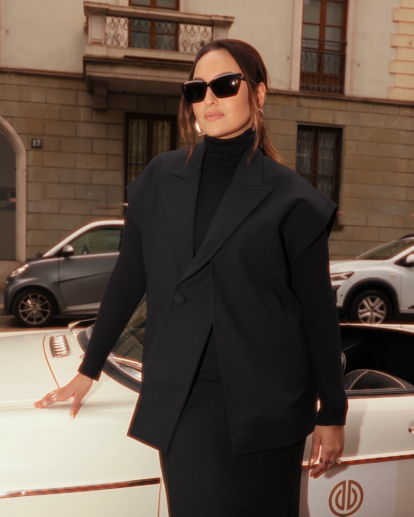 Sonakshi Sinha turned heads in a chic all-black ensemble, featuring a stylish black blazer.