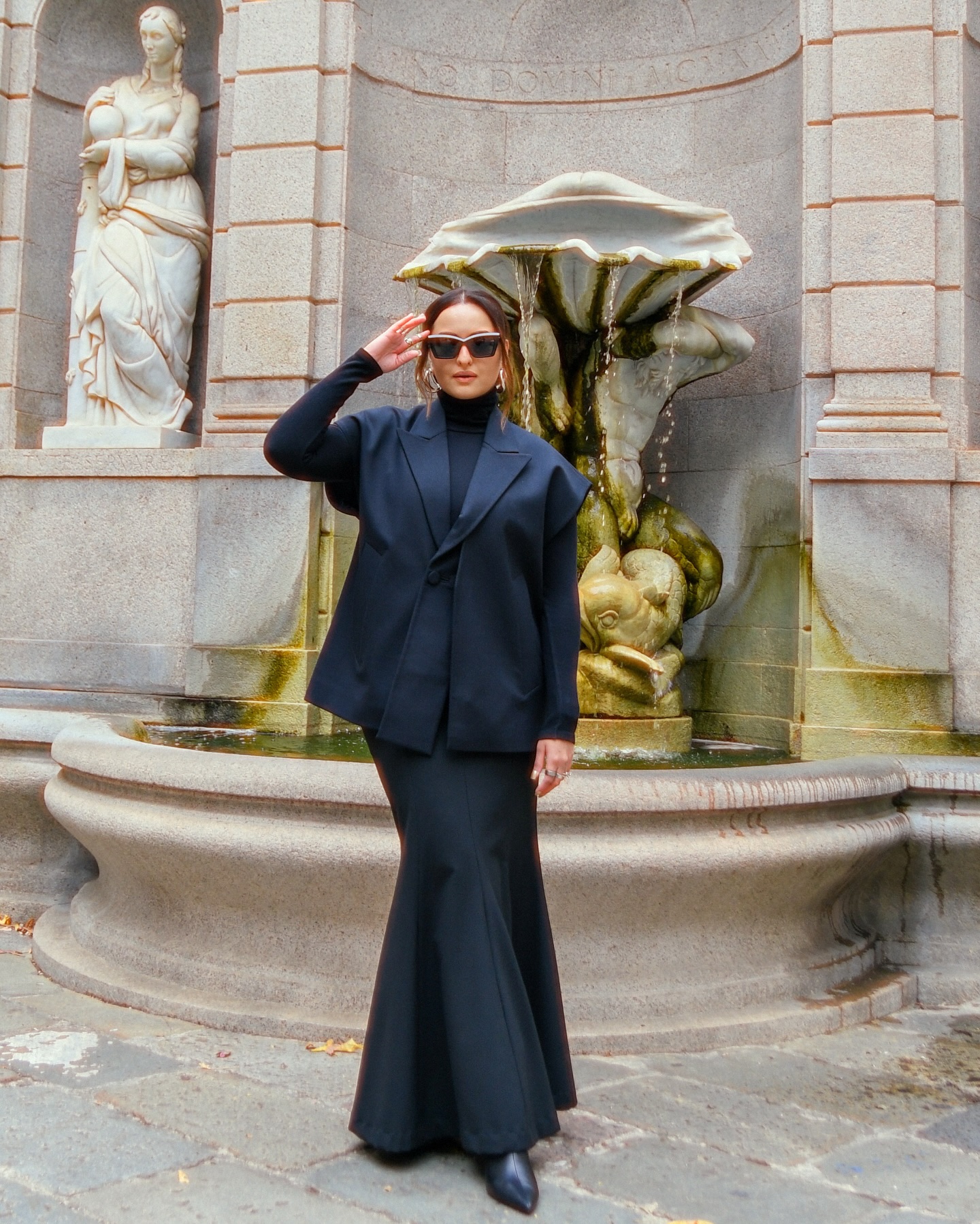 Sonakshi Sinha turned heads in a chic all-black ensemble, featuring a stylish black blazer.