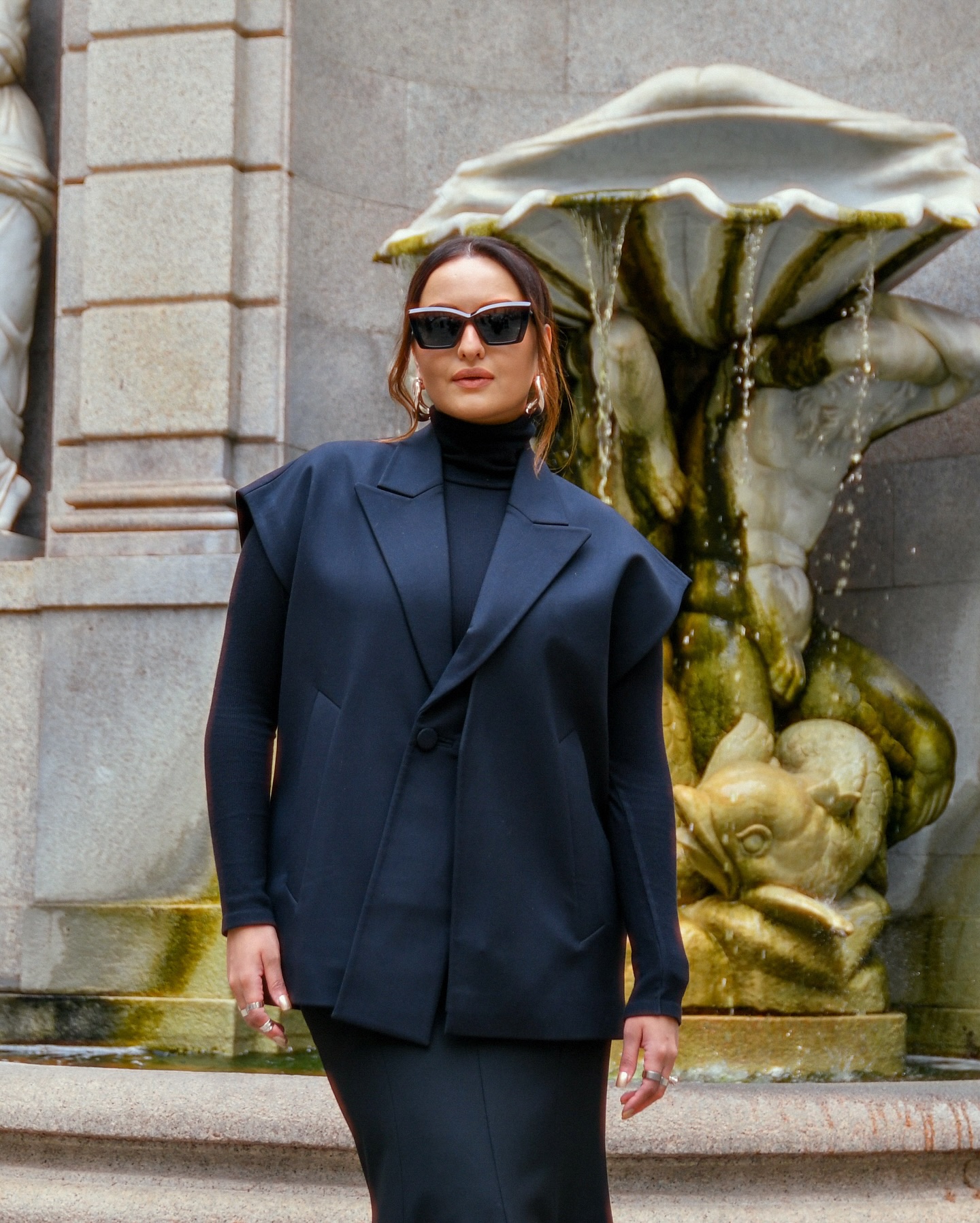 Sonakshi Sinha turned heads in a chic all-black ensemble, featuring a stylish black blazer.