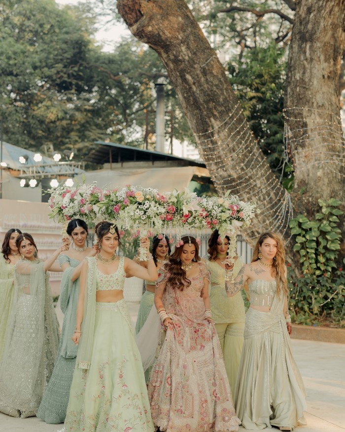 Her bridesmaids, including Khushi Kapoor and Ida Ali, wore matching green outfits, creating a beautiful and cohesive look for the special day.