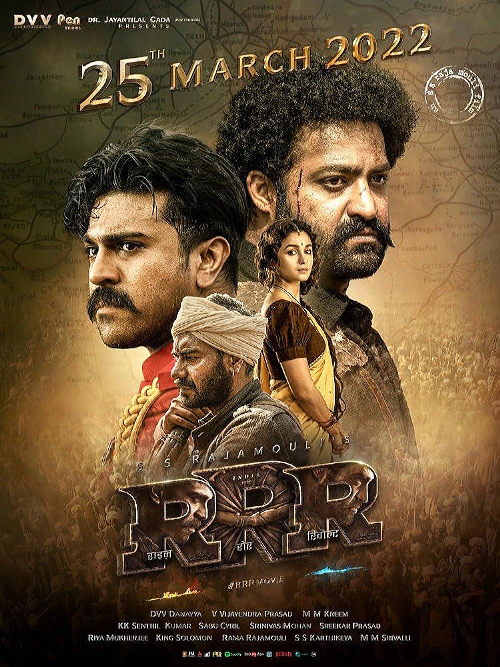 'RRR,' directed by Rajamouli. With a stellar cast featuring Junior NTR and Ram Charan, this film took the box office by storm, achieving a massive haul. Its rights were sold for an impressive 350 crores to Netflix and Disney Plus Hotstar