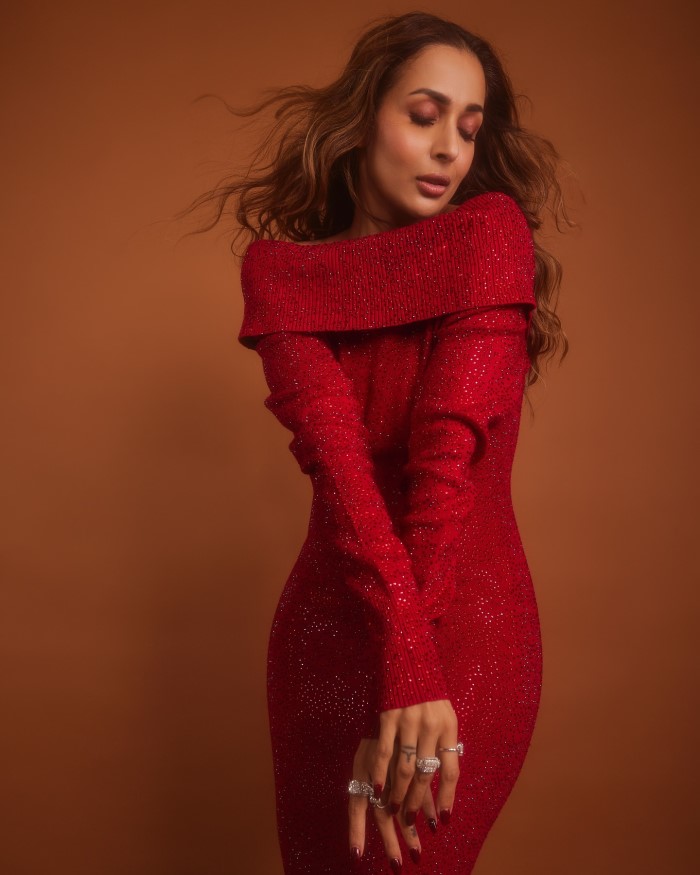 strapless open back dress Malaika Arora Red Zari Embroidered Flared Kurta with Sharara Inddus.in