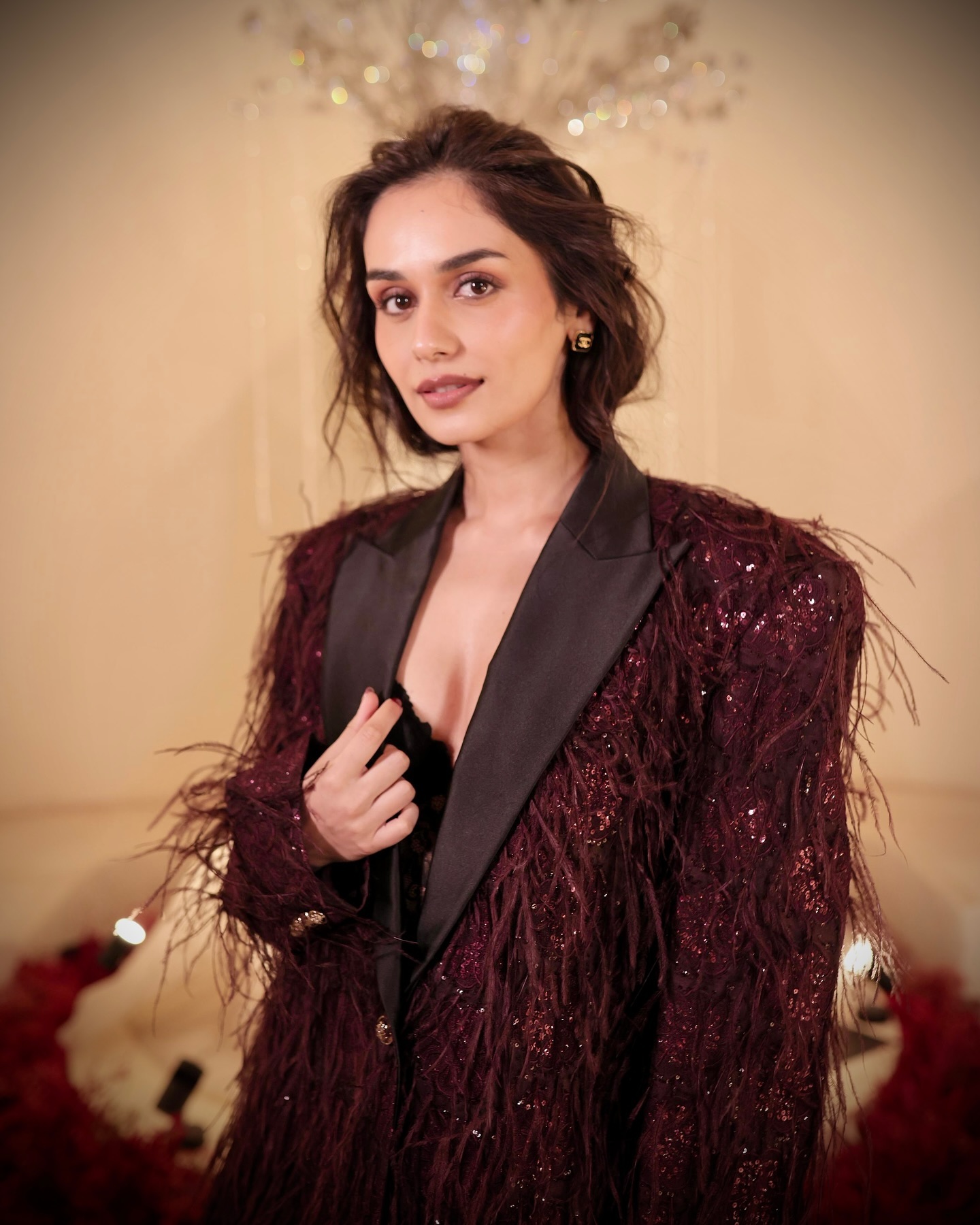 Manushi Chhillar Stuns In Feathered Blazer At Pink City .