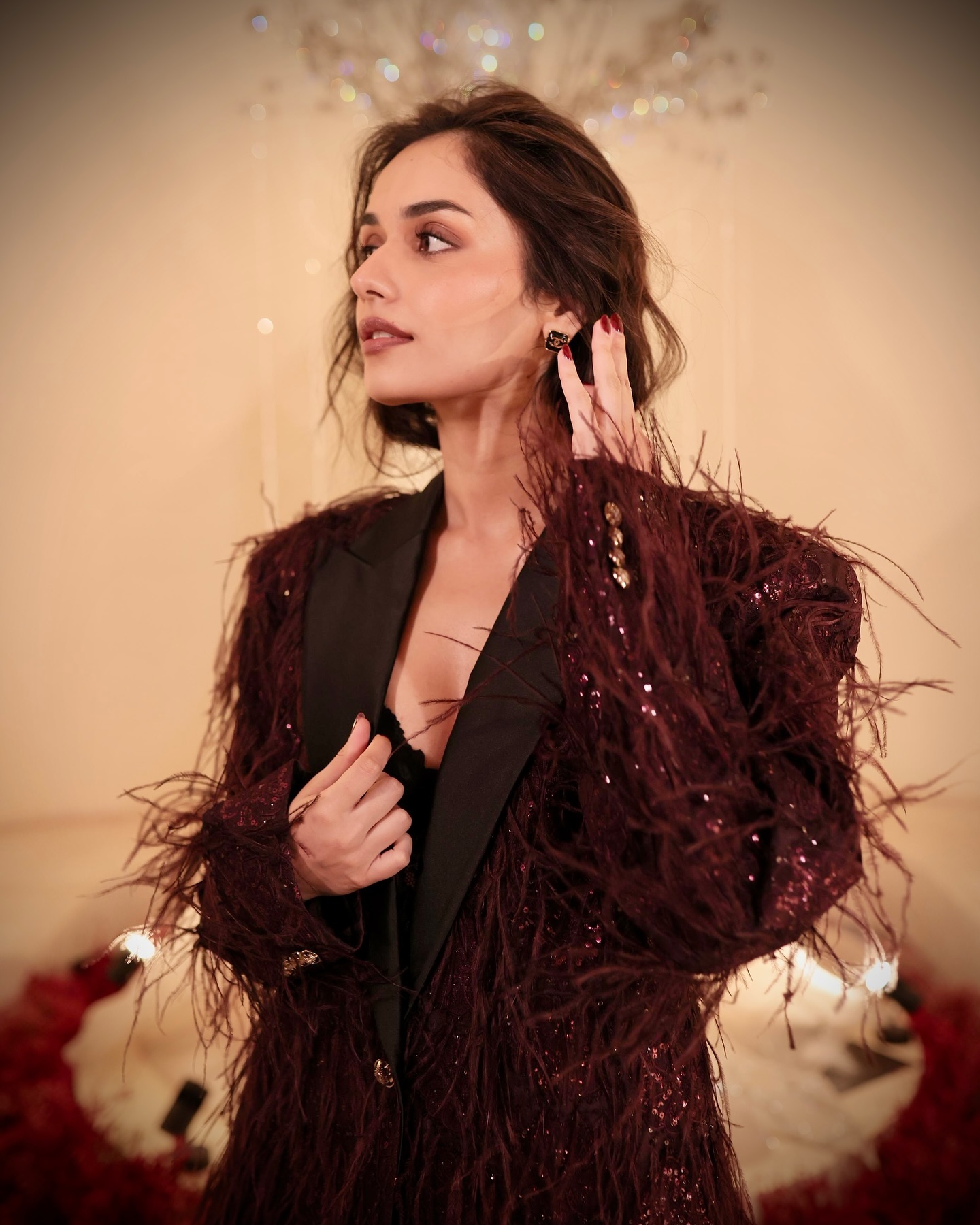 Manushi Chhillar Stuns In Feathered Blazer At Pink City .