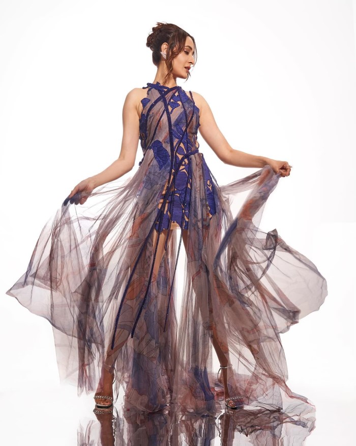 This outfit beautifully combines structure with fluidity, highlighting Pragya's ability to pull off bold and fashion-forward looks effortlessly.
