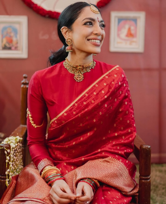 Sobhita Dhulipala bridal look in redsaree goes viral