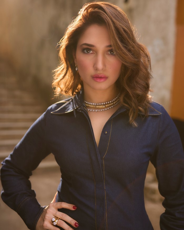 Tamannaah experiments with hairstyles, from sleek buns to textured waves. Her makeup often highlights her glowing skin, with well-defined eyes or bold lips being her signature style.