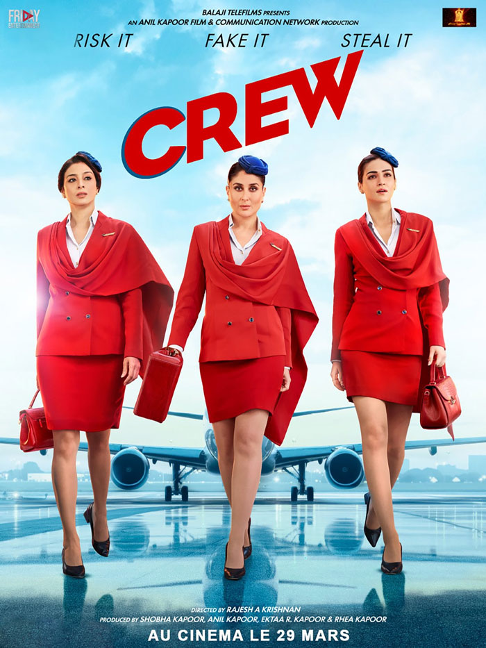 Crew: This comedy heist movie stars Tabu, Kareena Kapoor, and Kriti Sanon and is directed by Rajesh A Krishnan.