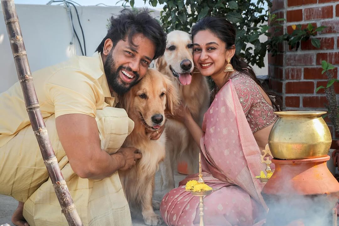 Actress Aishwarya sarja and umapathy mark their first Sankranti as a married couple, see pics