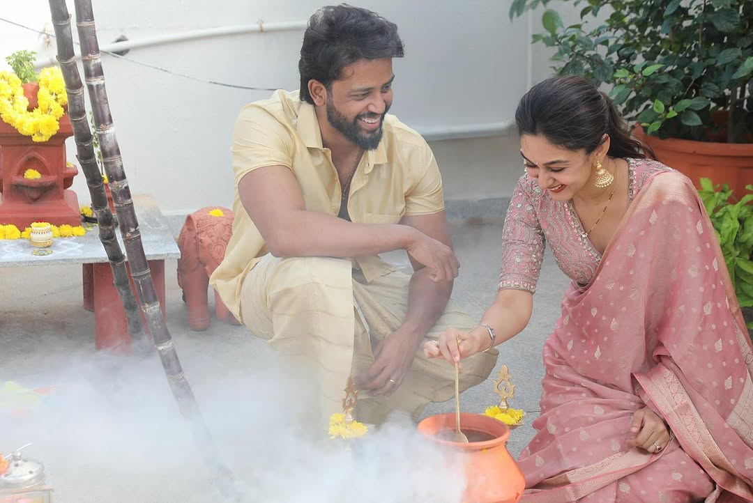 Actress Aishwarya sarja and umapathy mark their first Sankranti as a married couple, see pics
