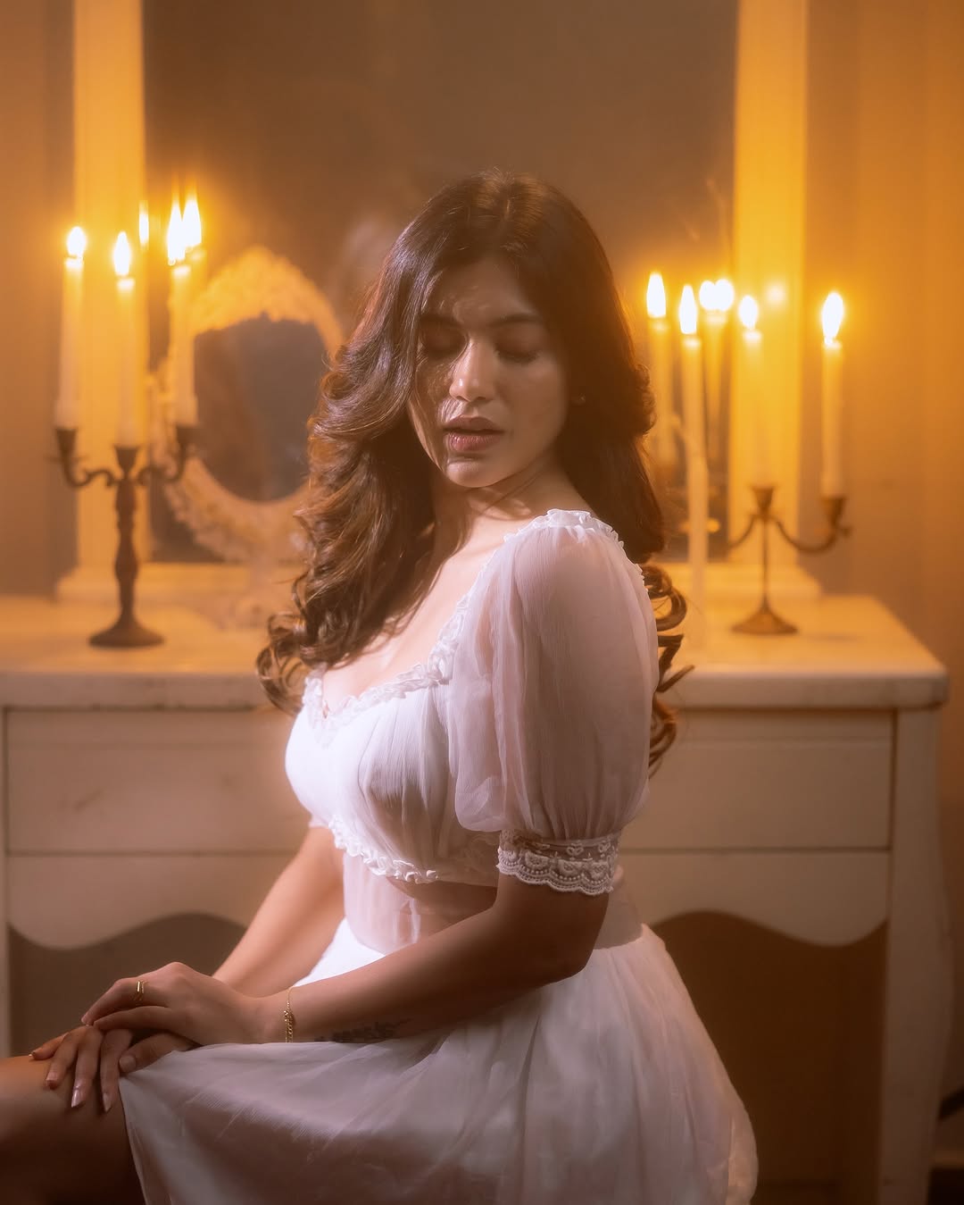 Actress Anju Kurian's Elegant White Dress Photoshoot