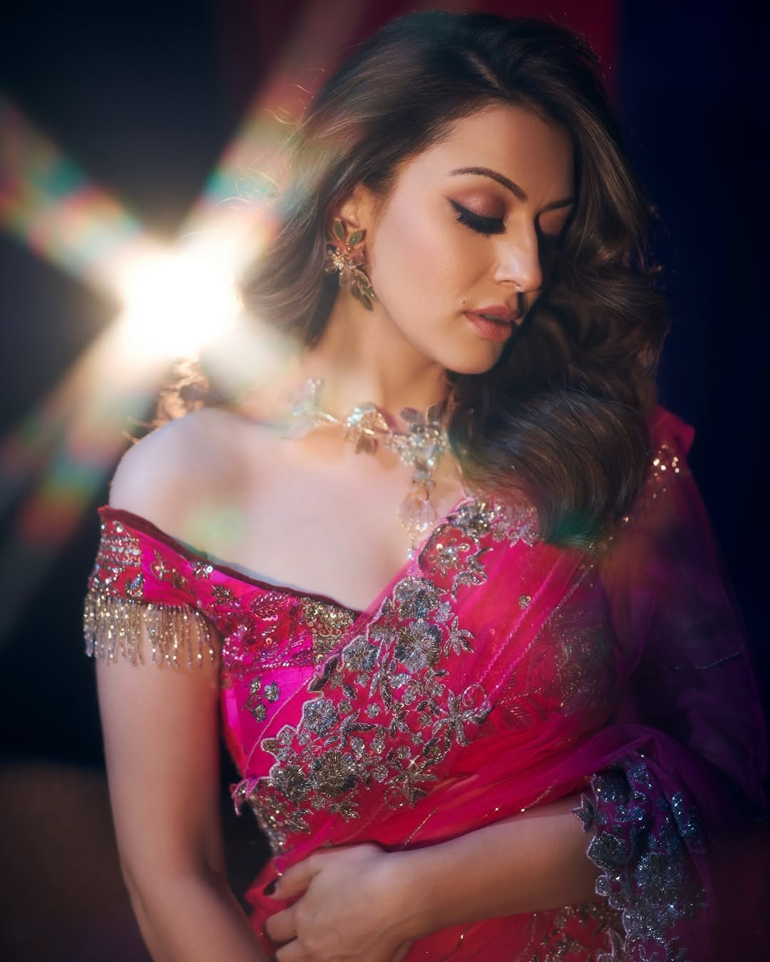 Actress Hansika motwani Serves Fiery Look In pink Saree
