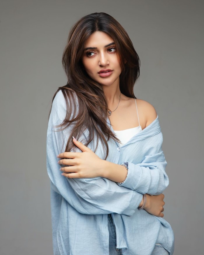 Actress Sreeleela stuns in a blue shirt and denim, see pics