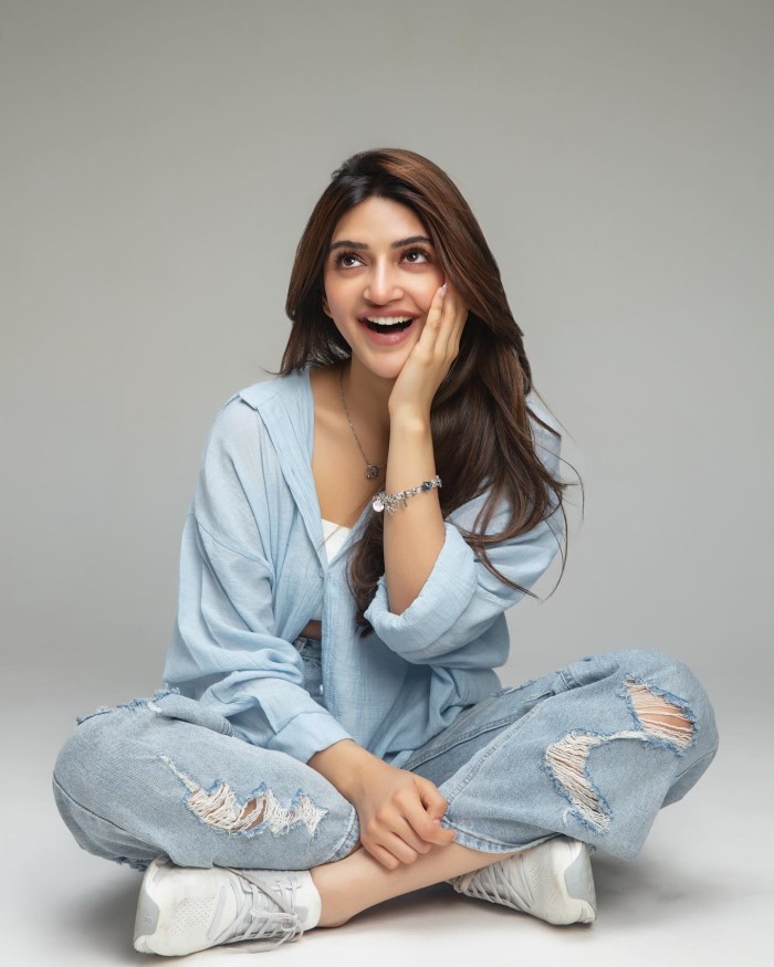 Actress Sreeleela stuns in a blue shirt and denim, see pics