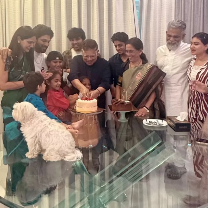 Pictures showed Allu Aravind cutting his birthday cake amidst a warm family gathering, celebrating with smiles and love.