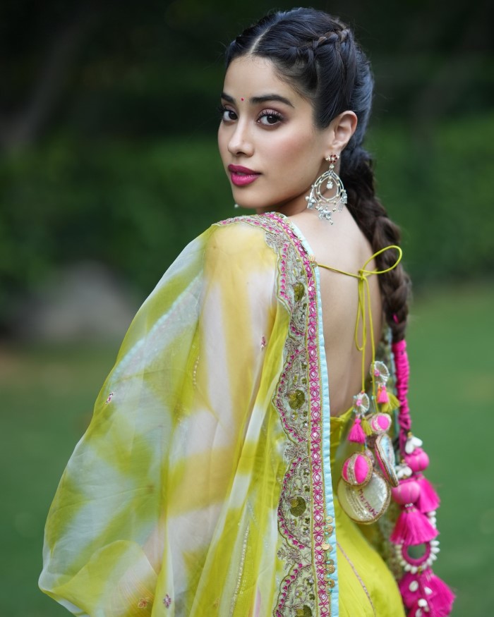 Janhvi Kapoor's Punjabi Kudi look features a stunning yellow and pink Patiala suit, reflecting the vibrant hues of Lohri celebrations.