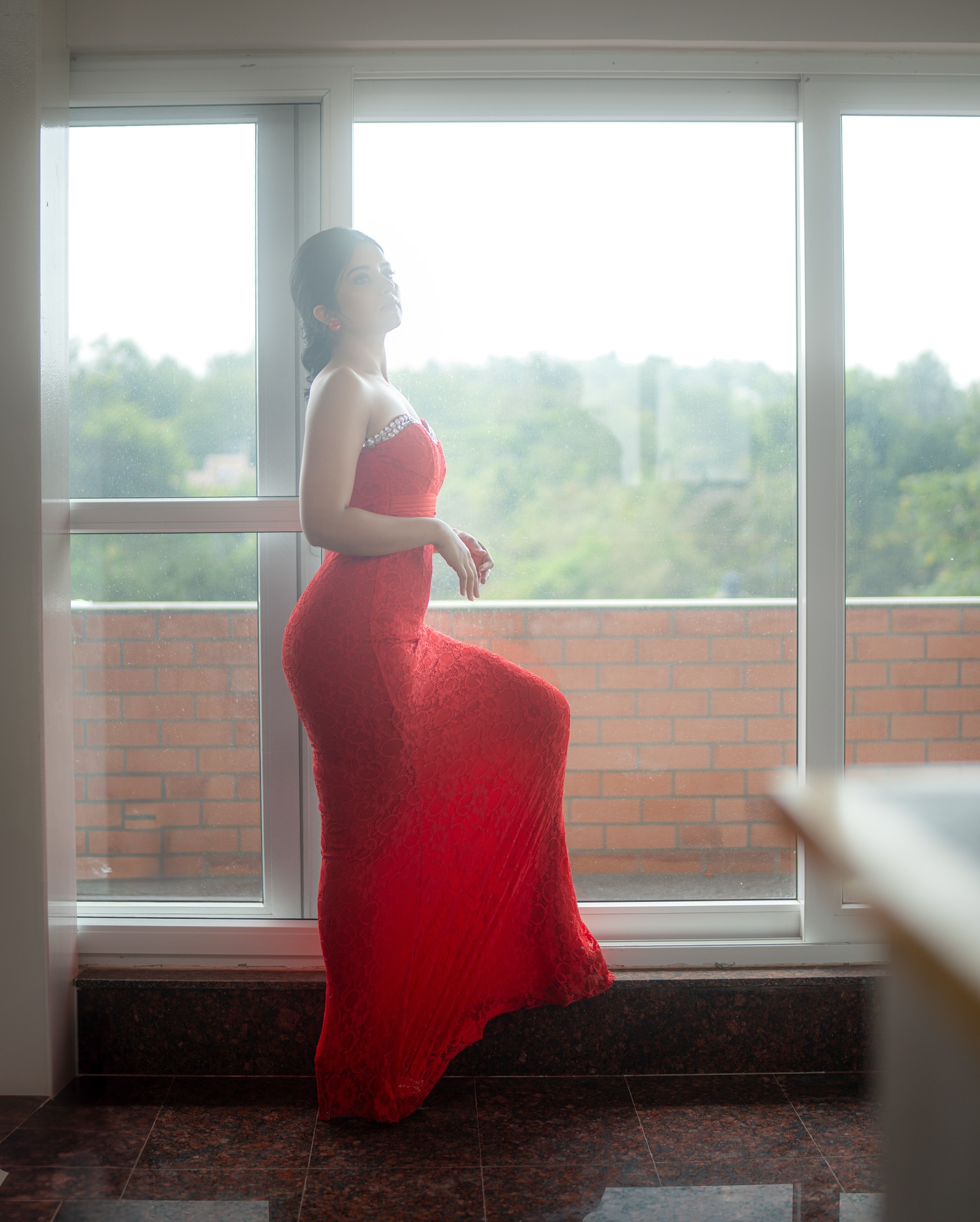 Actress Megha Shetty Red Gown Photos