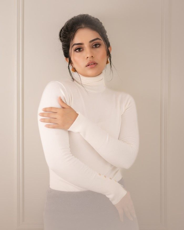 Megha shetty stuns fans in elegant white outfit in latest photoshoot