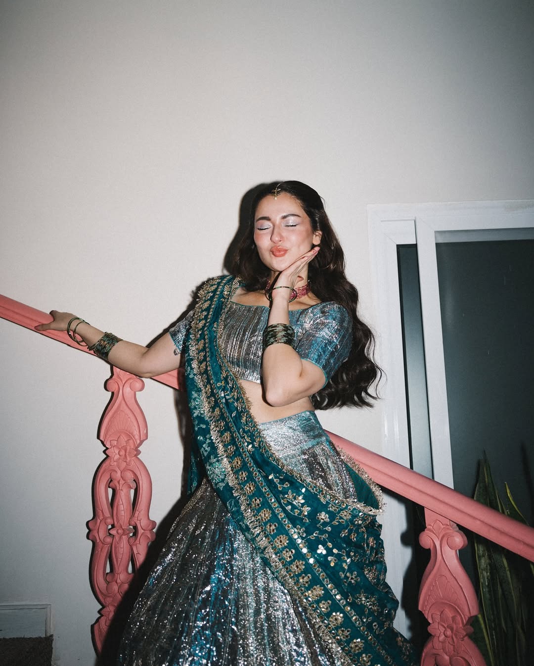Pakistani Actress Hania Aamir Glows In A Blue Metallic Lehenga, Shares Glimpses From Friends Wedding