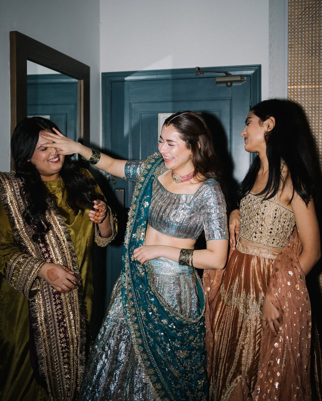 Pakistani Actress Hania Aamir Glows In A Blue Metallic Lehenga, Shares Glimpses From Friends Wedding