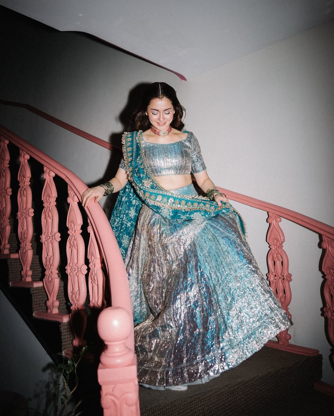 Pakistani Actress Hania Aamir Glows In A Blue Metallic Lehenga, Shares Glimpses From Friends Wedding