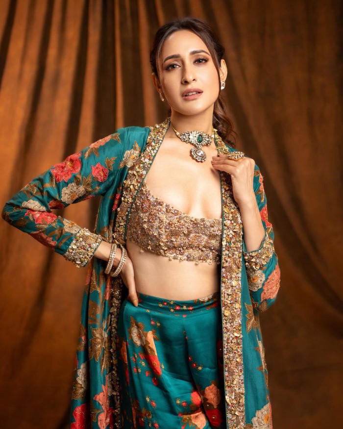 Pragya Jaiswal Stuns In Traditional Floral Turquoise And Golden Ensemble
