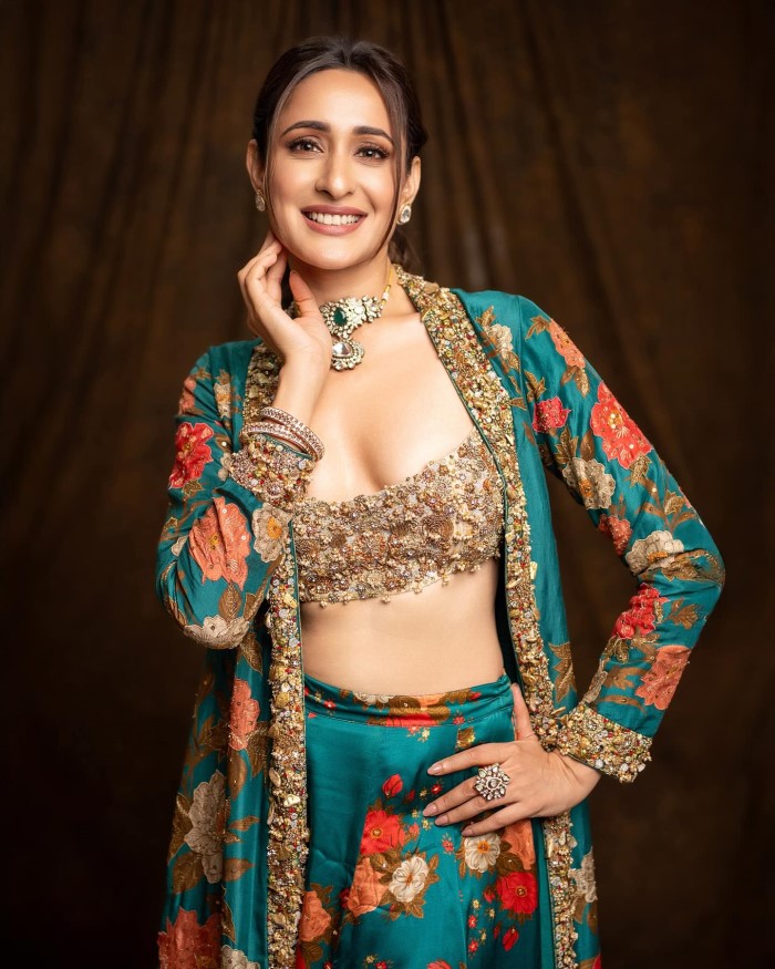 Pragya Jaiswal Stuns In Traditional Floral Turquoise And Golden Ensemble