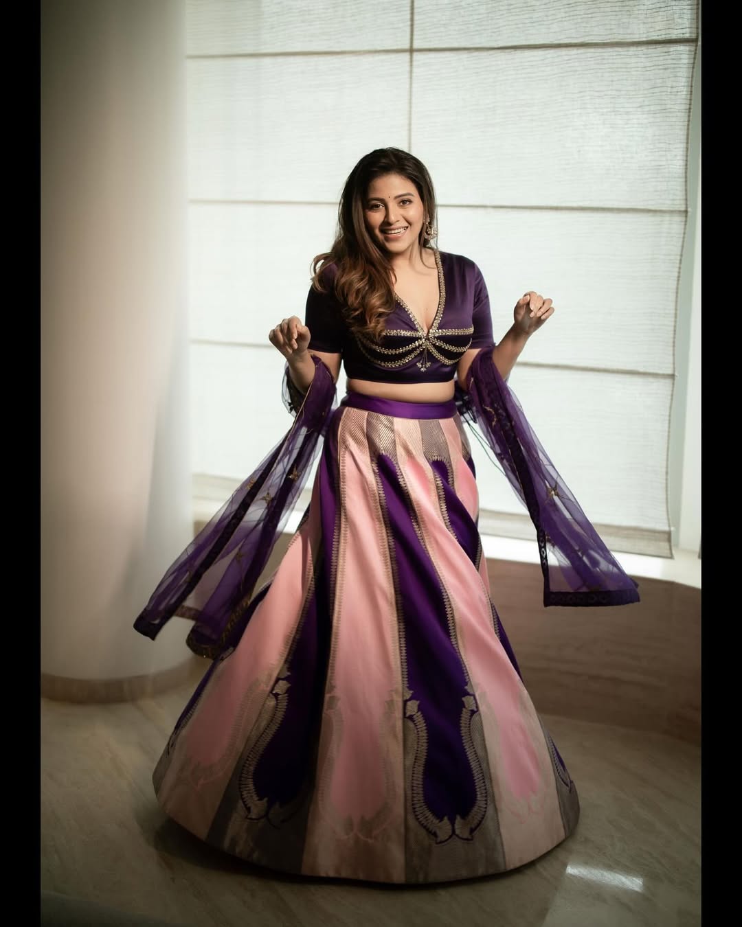 Anjali Looks Stunning In Purple color Lehenga