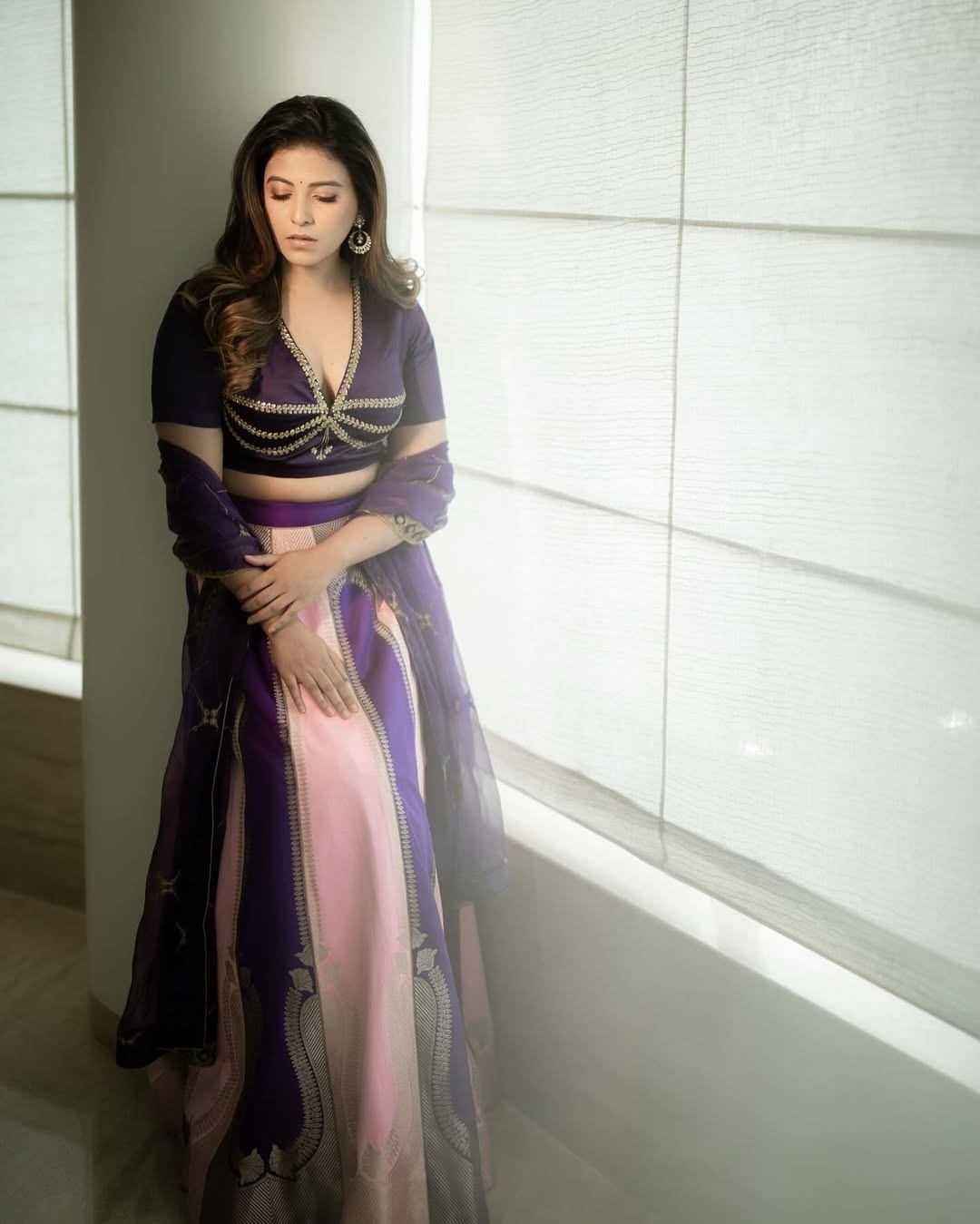 Anjali Looks Stunning In Purple color Lehenga
