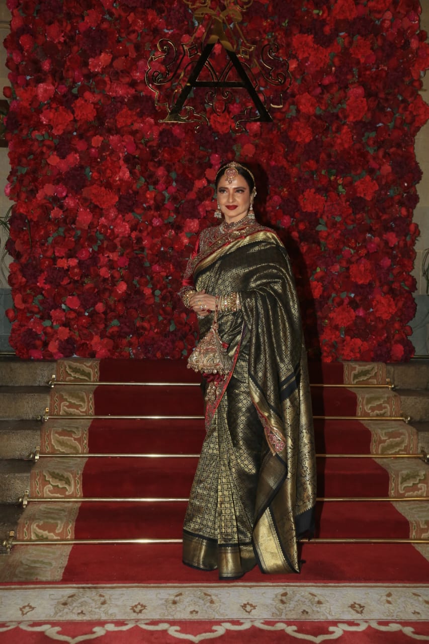 Rekha Wore At Adar Jain Wedding Saree Connection With Amitabh Bachchan’s Black