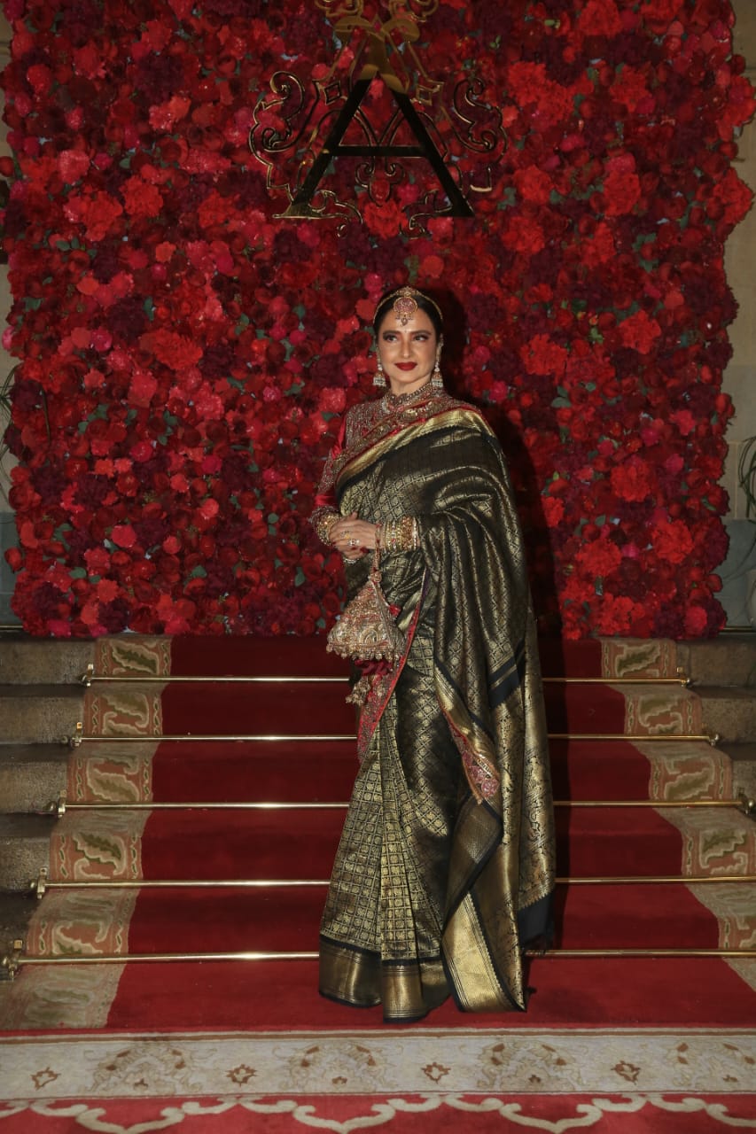 Rekha Wore At Adar Jain Wedding Saree Connection With Amitabh Bachchan’s Black