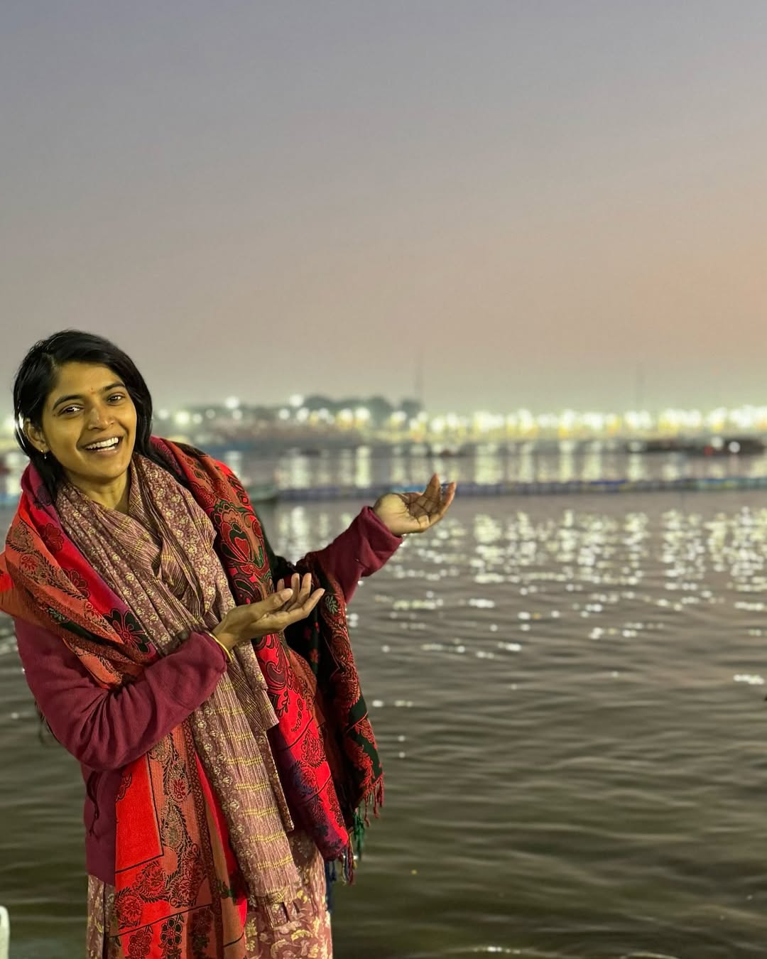 Actress Sanchita Shetty Takes A Holy Dip At Triveni Sangam